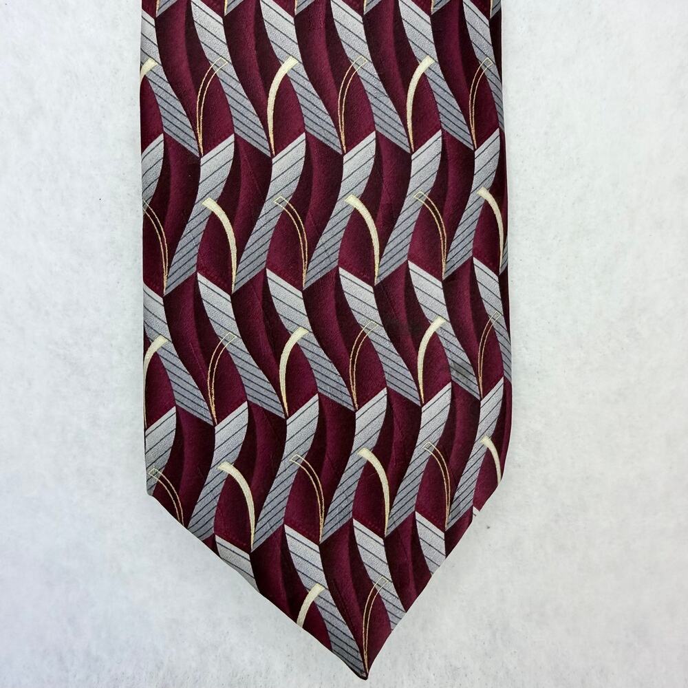 Pierre Cardin Vintage Mens Tie Burgundy Gray Gold Abstract Geometric 60”